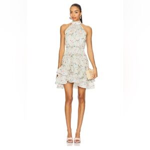 elliatt milena green floral halter fit & flare ruffle tiered mini dress small